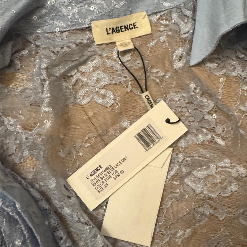 L'AGENCE KAIYA 3/4 SLEEVE LACE DRESS BLUE FOG - Picture 3 of 5